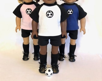 Soccer Uniform 5-piece Set for American Girl Doll and 18-inch Doll Soccer - Choose Pink, White, Blue or Red Doll Soccer Set Doll Soccer Ball