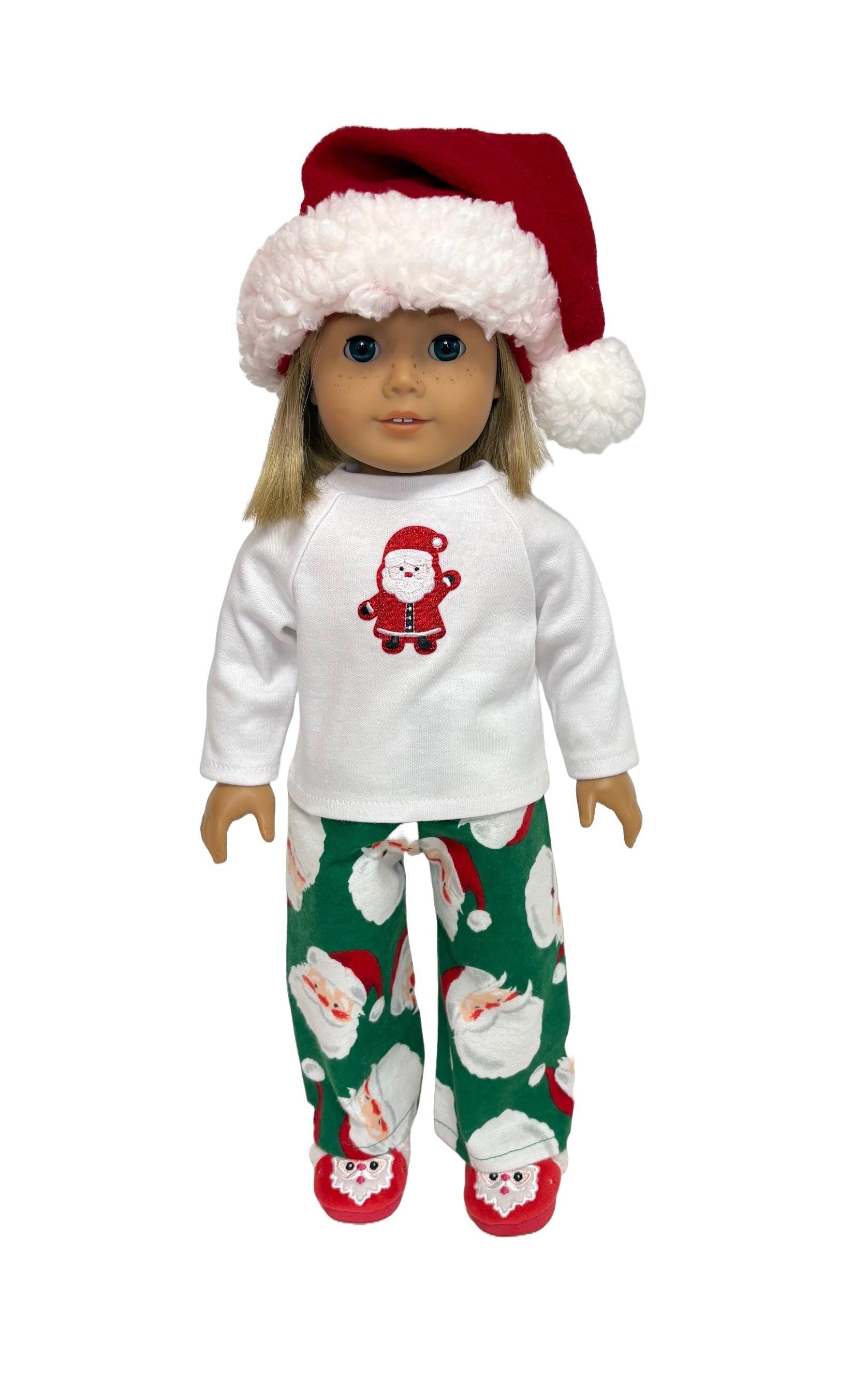 Christmas Flannel Pajamas for American Girl Doll & 18-inch Doll Santa Claus Pajama Set - Doll Santa Claus Pajamas - Doll Santa Claus PJs