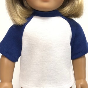 Raglan Baseball T-shirts for American Girl Doll & 18-inch Dolls - Choose 4 Colors! Pink, Royal, Gray, Yellow - Doll Baseball Shirt Knit Top Royal