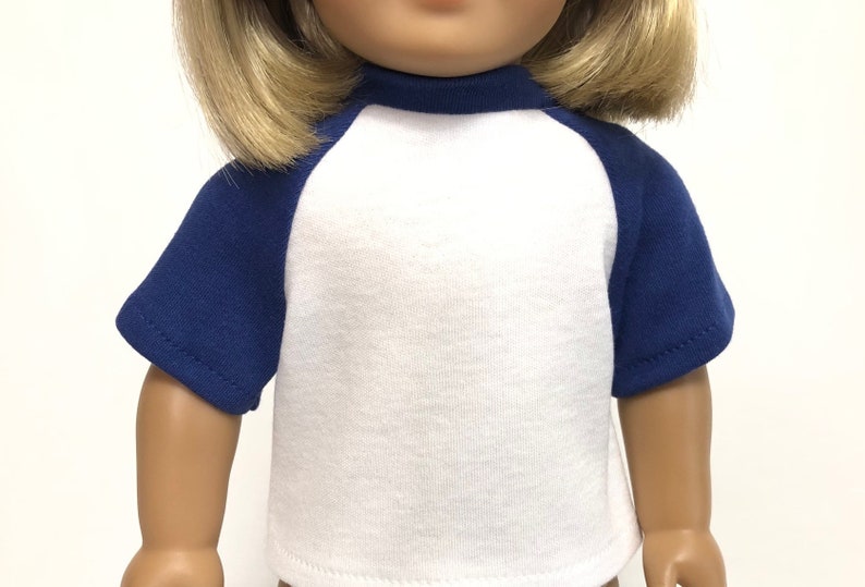 Raglan Baseball T-shirts for American Girl Doll & 18-inch Dolls - Choose 4 Colors! Pink, Royal, Gray, Yellow - Doll Baseball Shirt Knit Top Royal