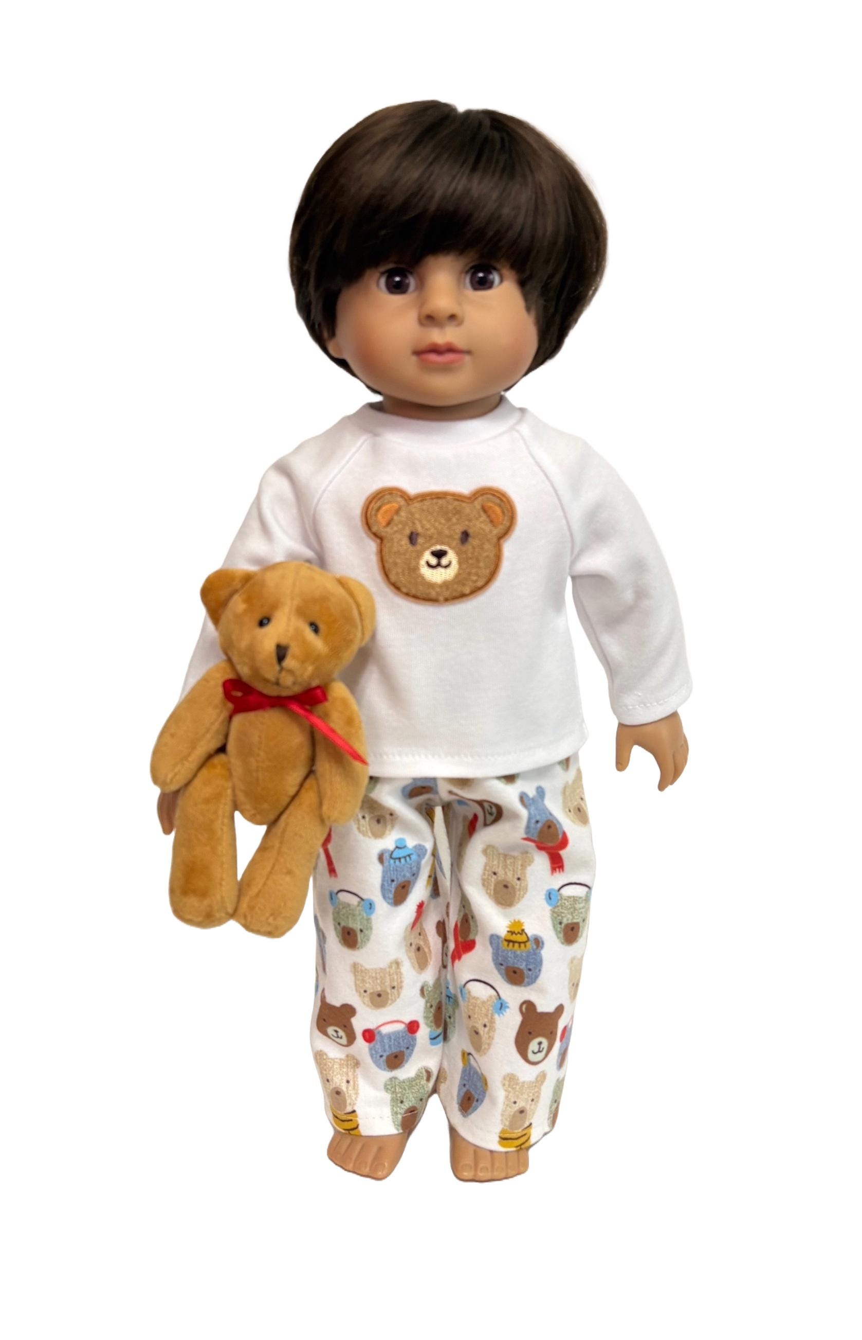 Teddy Bear Pajamas for American Girl Doll Bear Flannel Pajama Pants & Knit Bear Pajama Top - Plush Teddy Bear - Doll Teddy Bear PJs #2