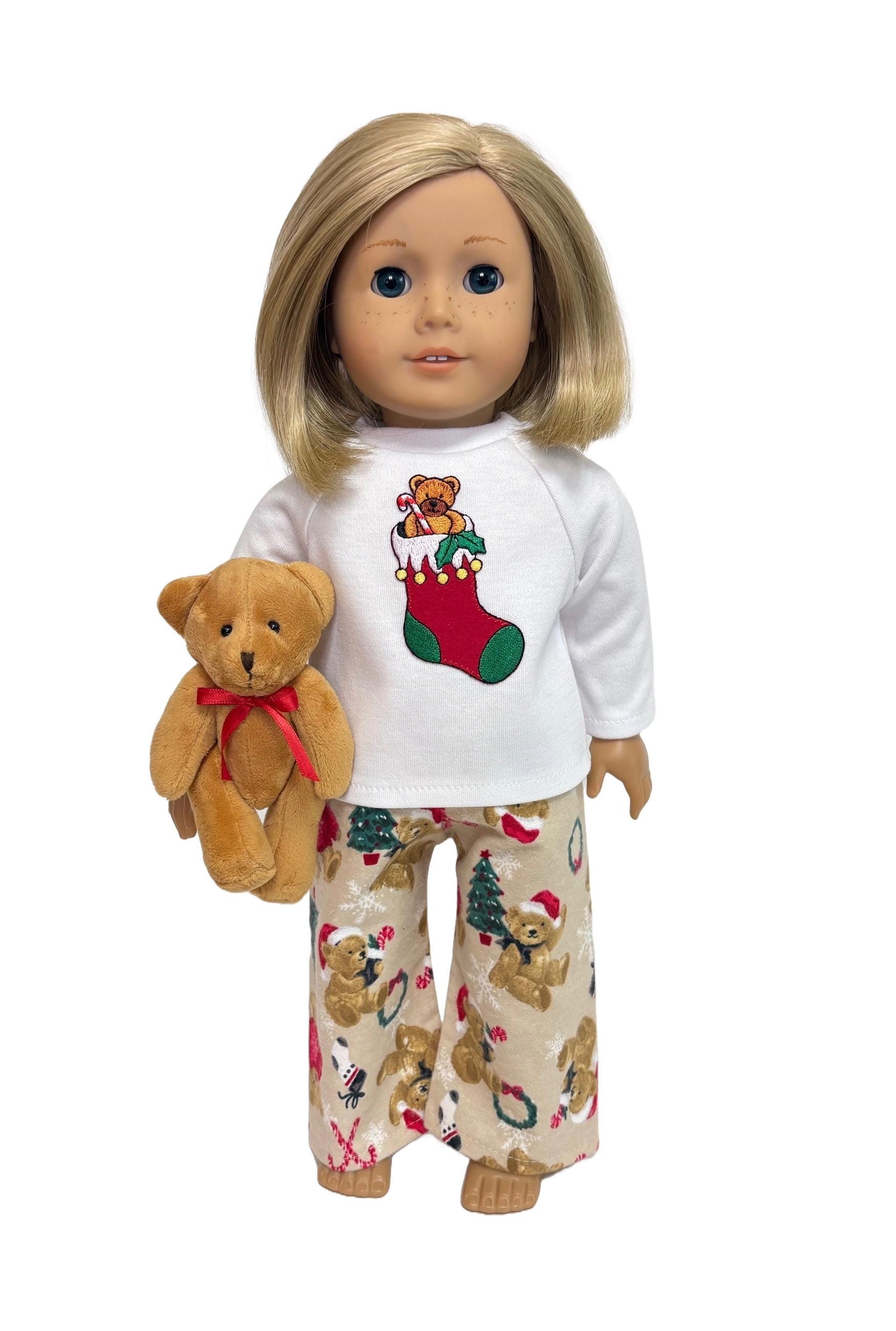 Christmas Pajamas for American Girl Doll Christmas Bear Flannel