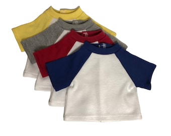 Raglan Baseball T-shirts for American Girl Doll & 18-inch Dolls - Choose 4 Colors! Pink, Royal, Gray, Yellow - Doll Baseball Shirt Knit Top