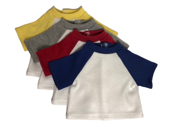 Raglan Baseball T-shirts for American Girl Doll & 18-inch Dolls - Choose 4 Colors! Pink, Royal, Gray, Yellow - Doll Baseball Shirt Knit Top