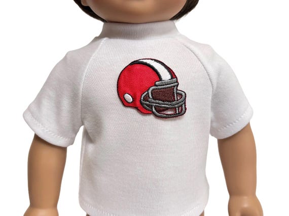Football Shirt for American Girl Doll and 18-inch Doll Football Jersey - Doll White Knit Football Jersey - Doll Football Helmet Jersey Shirt