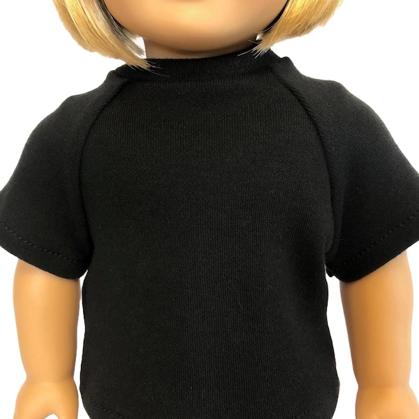 Black Knit Shirt for 18-inch American Girl Doll - Black Doll Shirt - 18 inch Boy Doll Black T Shirt -Black Crew Neck Doll Top Black Doll Tee