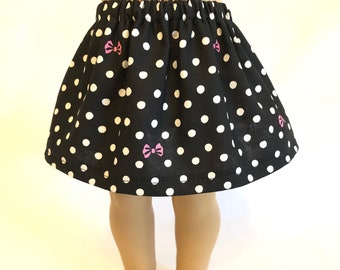 REDUCED!  Doll Black Polka Dot Skirt for American Girl Doll & 18-inch Doll Pink Bow Skirt - Doll Polka Dot Skirt -Black Polka Dot Doll Skirt