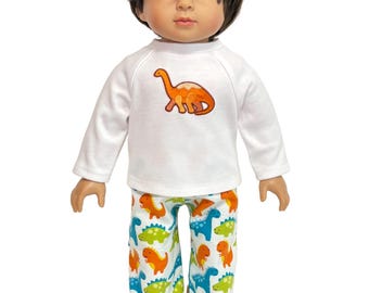 Dinosaur Pajamas for American Girl Boy Doll and 18-inch Doll Dinosaur Flannel Pajama Pants & Dinosaur Pajama Top - Doll Dinosaur PJs