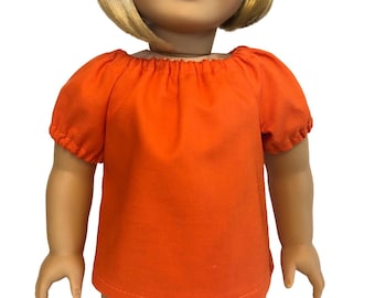 Blusa campesina naranja para muñeca American Girl y muñeca de 45 cm (18 pulgadas). Camisa de algodón estilo campesino naranja.