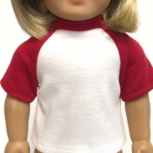 Raglan Baseball T-shirts for American Girl Doll & 18-inch Dolls - Choose 4 Colors! Pink, Royal, Gray, Yellow - Doll Baseball Shirt Knit Top Red
