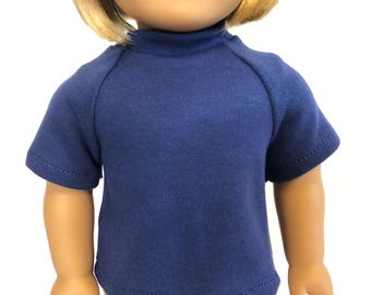 Royal Blue Knit Shirt for 18-inch American Girl Doll -Royal Blue Doll Shirt -18 inch Boy Doll Blue T Shirt -Blue Crew Neck Doll Top Blue Tee