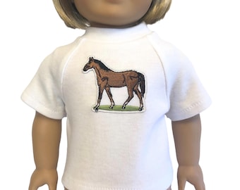 Horse T Shirt for American Girl Doll & 18-inch Dolls – White Knit Cowboy Cowgirl Shirt -Choose Doll Horse Shirt or Doll Horseback Riding Top