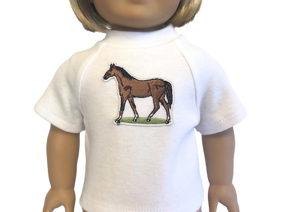 Horse T Shirt for American Girl Doll & 18-inch Dolls – White Knit Cowboy Cowgirl Shirt -Choose Doll Horse Shirt or Doll Horseback Riding Top