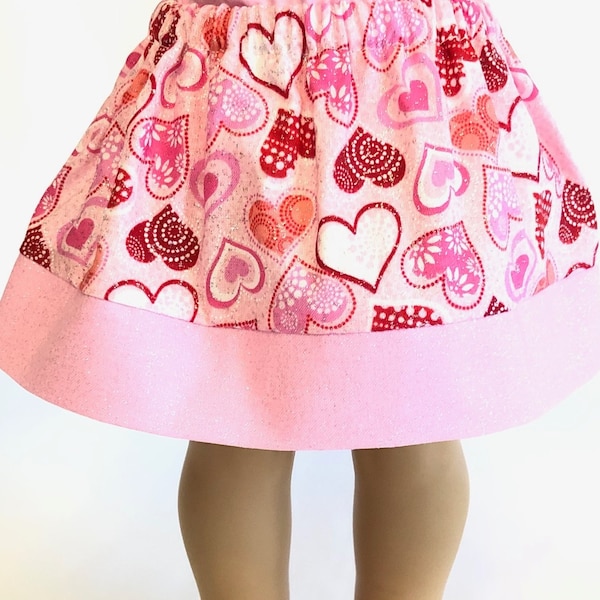 REDUCED! Valentine Skirt for American Girl Dolls & 18-inch Dolls with Optional Pink Sparkly Peasant Top - Doll Valentine's Day Skirt