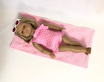 Doll 3-piece Beach Swimsuit & Beach Towel Set for American Girl Dolls and 18-inch Doll Bathing Suit Set #2 - Choose Sunglasses or Goggles