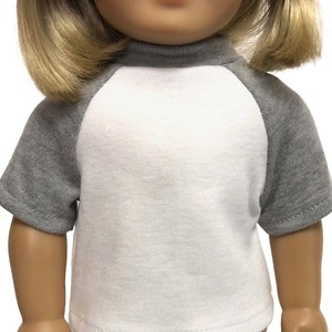 Raglan Baseball T-shirts for American Girl Doll & 18-inch Dolls - Choose 4 Colors! Pink, Royal, Gray, Yellow - Doll Baseball Shirt Knit Top Gray