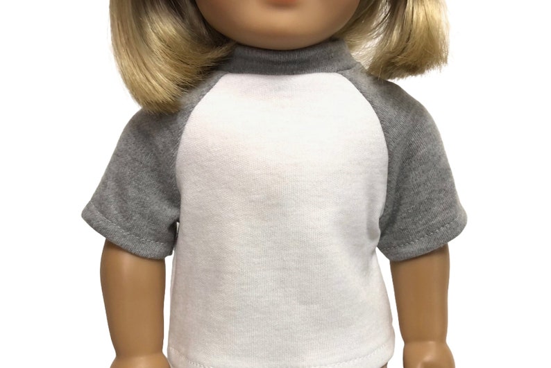 Raglan Baseball T-shirts for American Girl Doll & 18-inch Dolls - Choose 4 Colors! Pink, Royal, Gray, Yellow - Doll Baseball Shirt Knit Top Gray