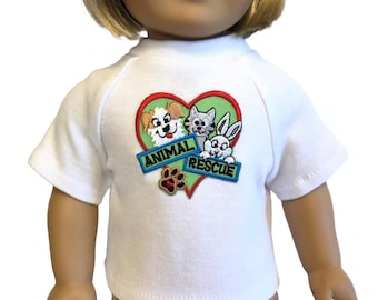 Animal Rescue T Shirt for American Girl Doll and 18-inch Doll Puppy Dog Kitty Cat Bunny Rabbit White Knit Top for Doll - Doll Animal Shelter
