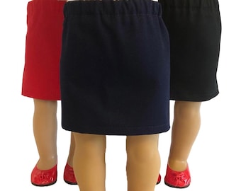 Falda recta azul marino, negra, caqui o roja para muñeca American Girl y muñeca de 45 cm. Falda recta negra para muñeca. Falda azul marino para muñeca. Falda caqui para muñeca.