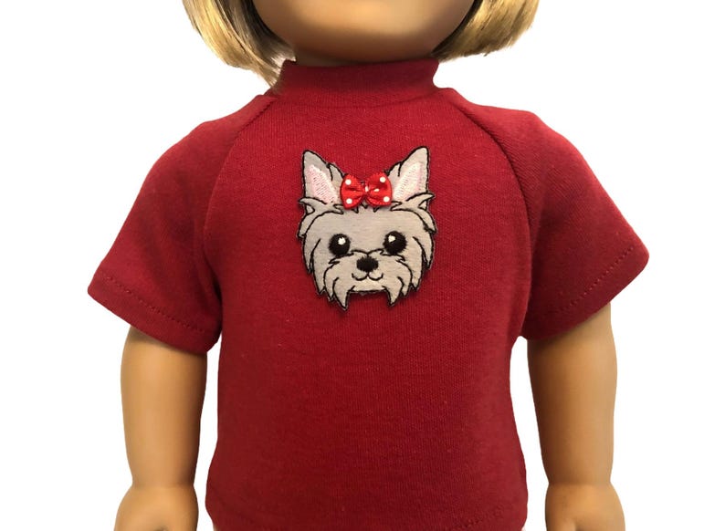 Puppy Dog Shirt for American Girl and 18-inch Dolls – Red or White Knit Doll Terrier Dog Top - Doll Puppy Dog Shirt - Doll Terrier Shirt image 2