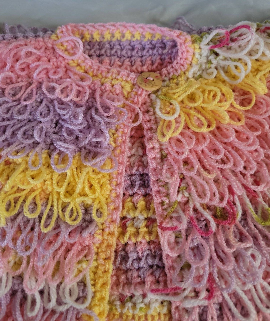 Retro Pink, Yellow and Purple Loopy Long Sleeved Cardigan Jacket for ...