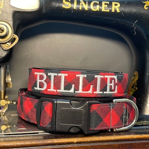 Buffalo plaid dog collar,  Personalized dog collar, Embroidered dog collar
