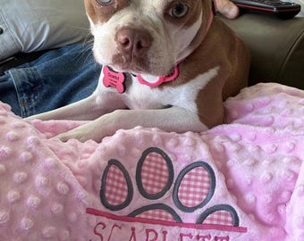 Personalized Dog Blanket: Pink Floral Minky Puppy Bed
