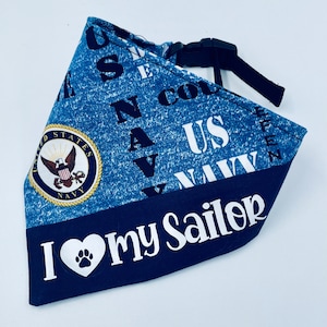 Navy dog bandana, I love my sailor Dog bandana, military dog kerchief
