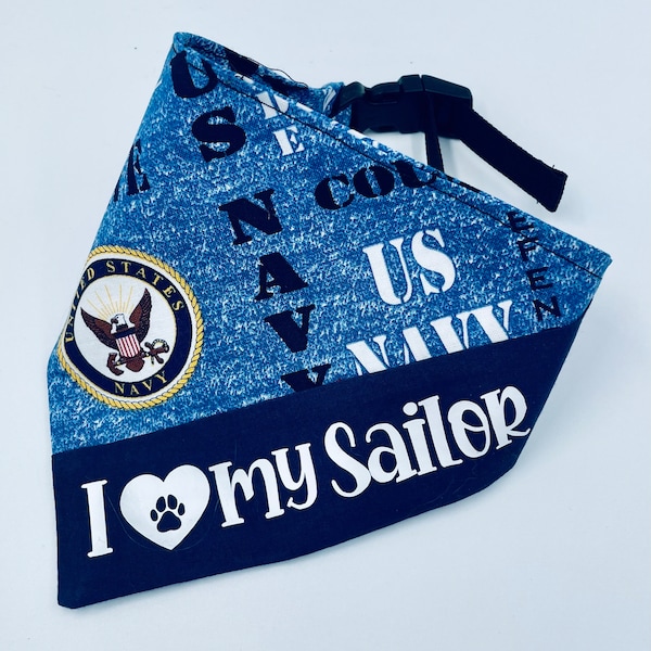 Navy dog bandana, I love my sailor Dog bandana, military dog kerchief