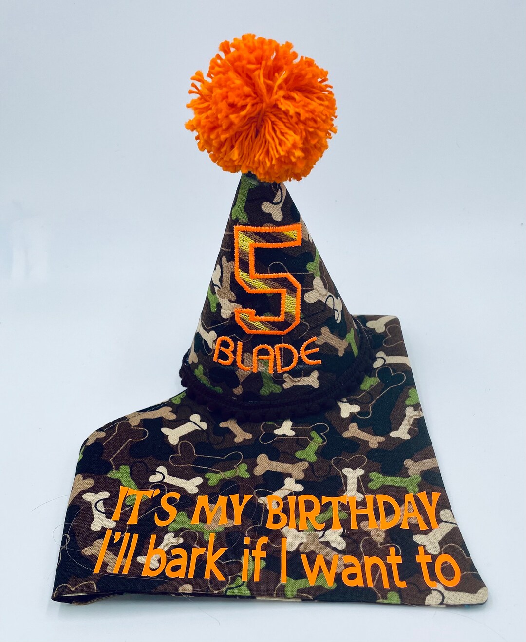 Dog Bone Camo Colored Birthday Hat for Dog, Birthday Bandana, Dog Party