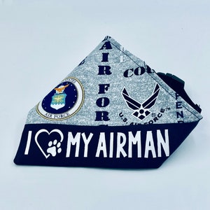 Air Force dog bandana, I love my Airman military dog kerchief clip on