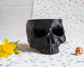 XXL Black Skull Plant Pot - Skull Planter - Human Skull Plant Pot  - Gothic Home - 3D Printed Skull - Spooky Skull - Extra Large Skull