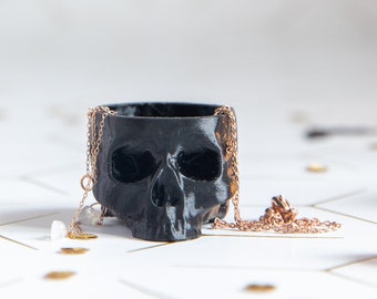 Extra Small Black Skull Plant Pot - Skull Planter - Human Skull Plant Pot - Gothic Home - 3D Printed Skull - Spooky Skull - Skull Ring Dish