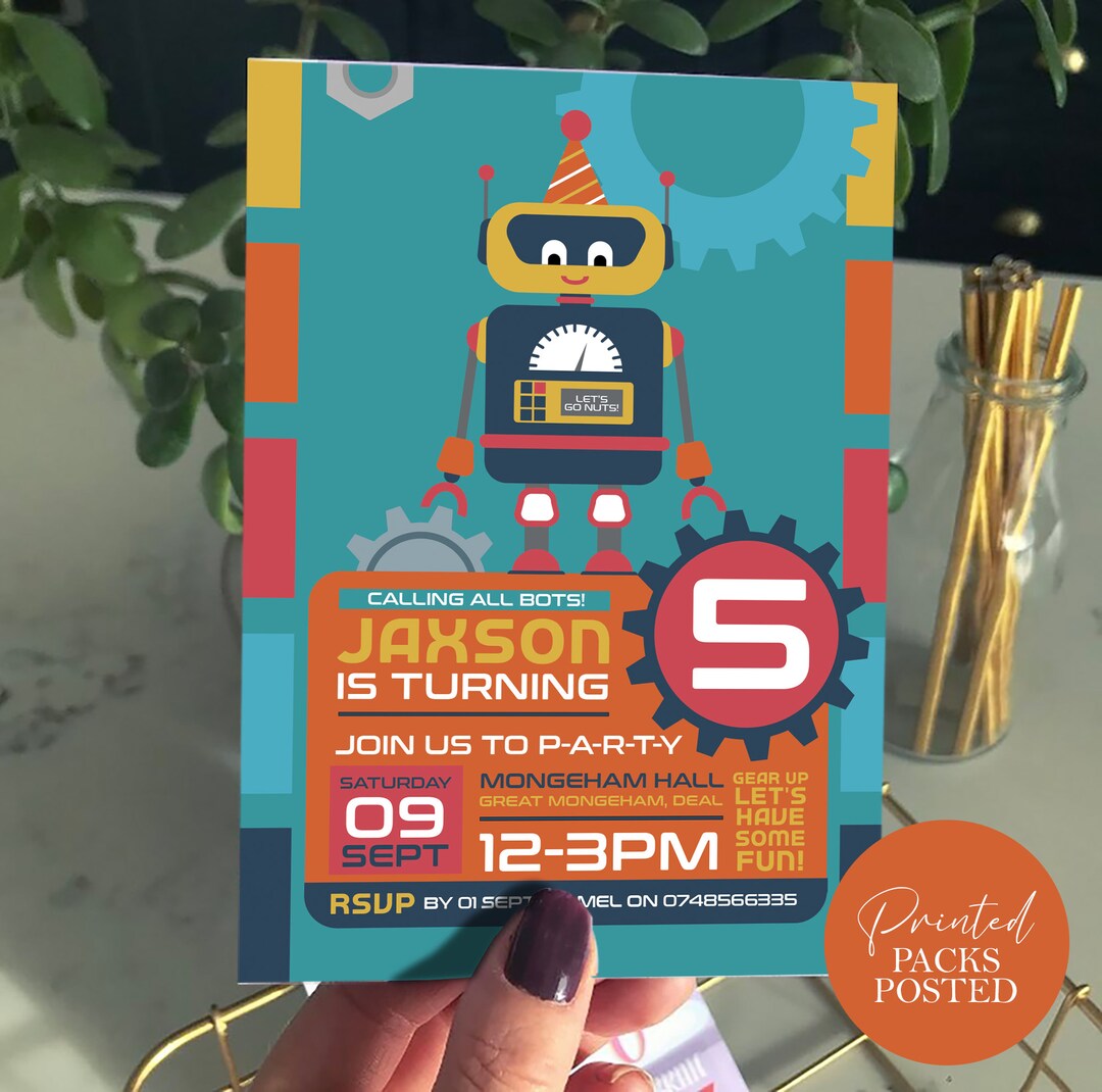 ROBOT BIRTHDAY PARTY Invite Pack of 20 Personalised Printed Invites