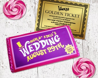 Willy Wonka Personalised Chocolate Bar Wrapper with Golden Ticket Invitation - DESIGN FILE ONLY