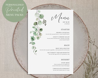Eucalyptus Wedding Table Menus - Personalised Printed Packs - Eucalyptus / Table Numbers / Wedding Table Numbers / Eucalyptus Wedding