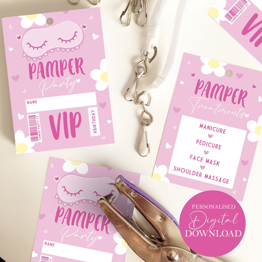 Pamper Party Lanyards DIGITAL PRINT FILES Birthday Party Lanyards / Pamper Party / Spa Birthday ...