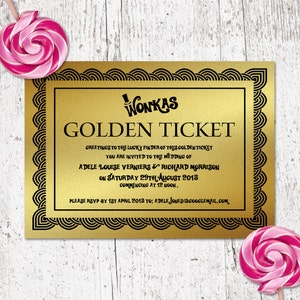 Willy Wonka Personalised Chocolate Bar Wrapper with Golden Ticket Invitation DESIGN FILE ONLY image 4