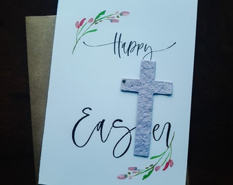 Happy Easter- Cross Seed Paper Card- religious, Easter