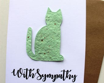 With Sympathy (choose cat, dog, paw print seed paper shape) - 16 seed paper colors available- pet sympathy, rainbow bridge, loss of a pet