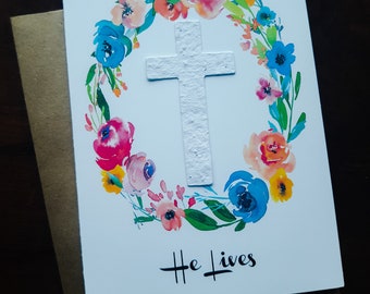 He Lives- Cross Seed Paper Card- religious, Easter