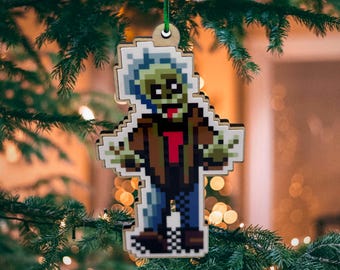 Zombie Wooden Hanging Ornament - Zombies Ate My Neighbors Sprites Retro SNES Genesis Video Game Inspired 90s B-Movie Horror Classic Funny