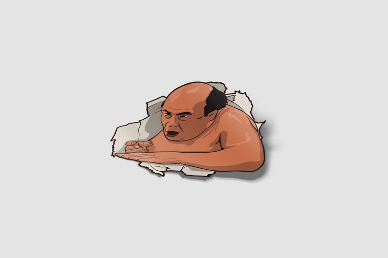 Peut inclure: Une illustration de bande dessin&eacute;e d'un homme chauve avec une moustache, regardant &agrave; travers un morceau de papier d&eacute;chir&eacute;. Il regarde directement le spectateur avec une expression s&eacute;rieuse.