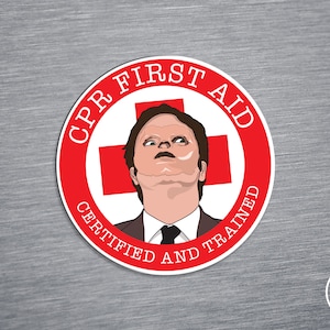 Dwight CPR Wooden Fridge Magnet - First Aid Certified And Trained Office Inspired Michael Scott Ryan Jim Pam Andy Kevin TV Show Parody 3&quot;