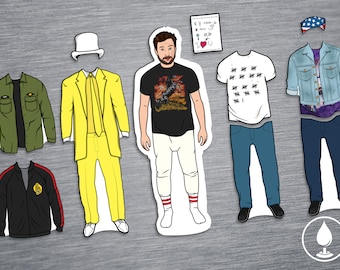 Charlie Kelly Fridge Magnet Doll - Paper Doll Outfits Always Sunny Inspired IASIP Dayman Nightman TV Show Parody 6" Set