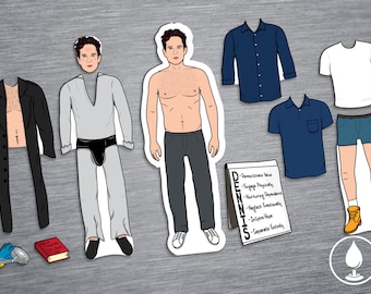 Dennis Reynolds Fridge Magnet Doll - Paper Doll Five Star Man Always Sunny Inspired IASIP Dayman Nightman TV Show Parody 6" Set