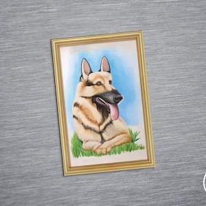 German Shepherd Dog Painting Wooden Fridge Magnet - Cursed Always Sunny Inspired IASIP Dayman Nightman Duster The Gang TV Show Parody 3"
