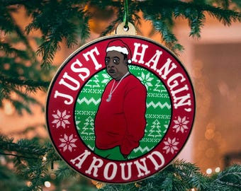 Just Hangin' Around Wooden Ornament - Beetlejuice Meme Funny Lester Howard Green Christmas Sweater Pattern Merry Xmas Gift TV Show Parody