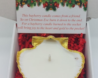 Bayberry Seashell Soy Candle with Bayberry Poem-Christmas Gift-Lucky Bayberry Candle