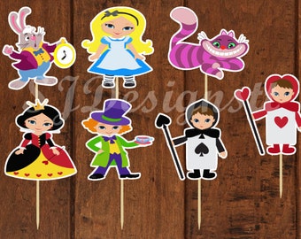 Alice in wonderland Cupcake Toppers --set 1